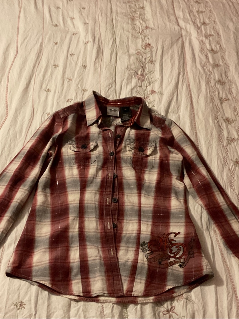 Harley-Davidson Red and Gray Plaid Button-Down Shirt
